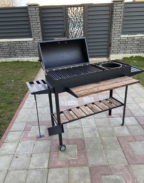 Мангал з кришкою для барбекю метал 5 мм на 13 шампурів на колесах