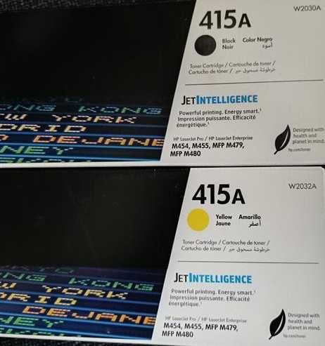 3 картриджі HP 415a, оригінал, першопрохід (чорний жовтий червоний)