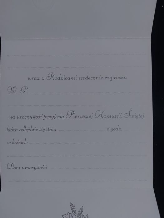 Zaproszenia na Komunię świętą 8 sztuk