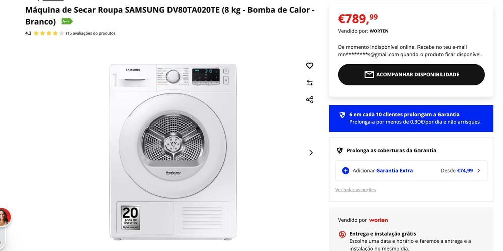 Máquina de secar roupas Samsung