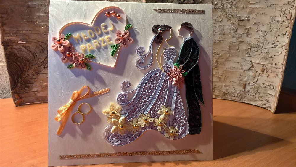 Kartki Ślubne, ręcznie robione, quilling