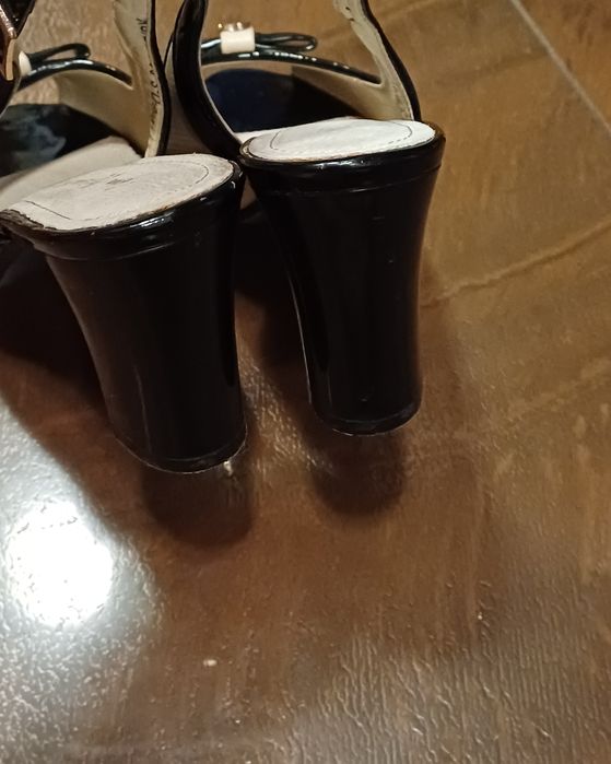 Sandały na słupku 37, z kokardą, slingback