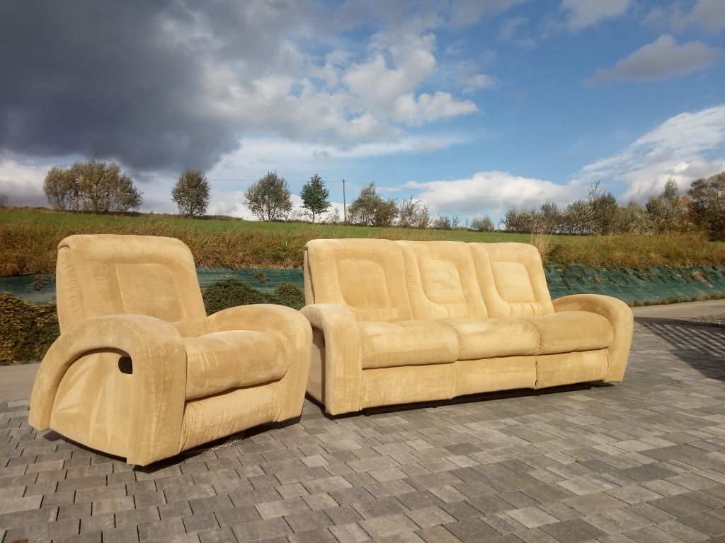Sofa kanapa 3 osobowa i fotel La-Z-Boy 3xrelaks rozkładany bujany