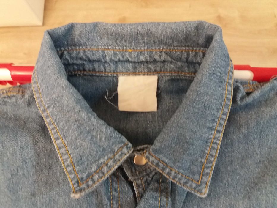 Męska koszula jeansowa dżinsowa z krótkim rękawem rękawkiem L vintage