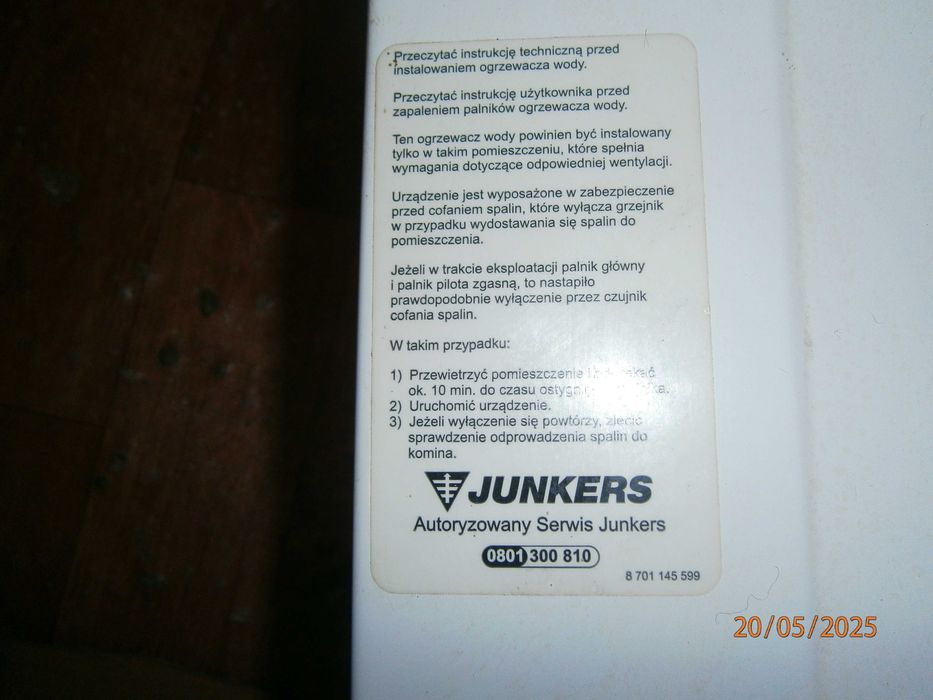 junkers gazowy uzywany plus weze do podlaczenia. TYLKO TELEFONY.