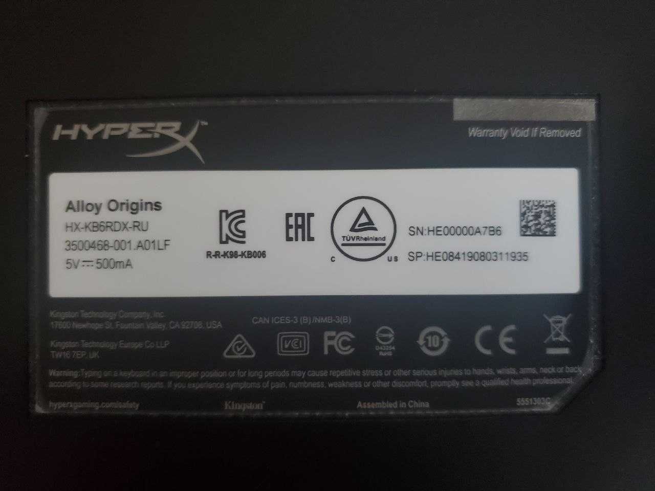 Клавіатура HyperX Alloy Origins USB HyperX Red Linear