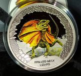 Серебряная монета плащеносная ящерица 1 доллар 2013 Тувалу 31,1 999