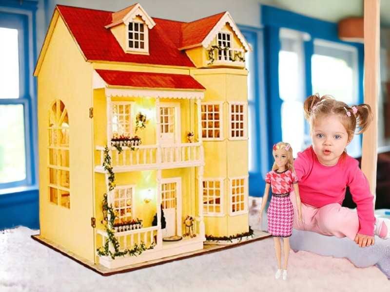 Domek dla lalek DELUXE LED DIY drewniany duży Barbie *ZESTAW*