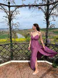 Maxi rozowa brokatowa sukienka z rozcieciem