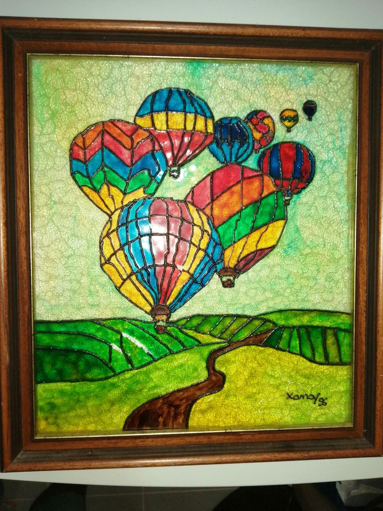 quadro "Balões" - Vitral Pintado à mão	Medidas	42 cm x 47 cm