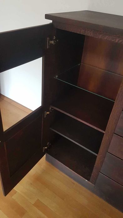 Solidne meble drewniane do salonu zestaw 2 x komoda stół krzesła ława