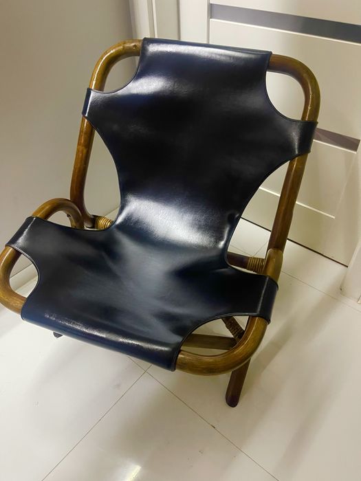 Fotel Skórzany Typu Sling Back Z Czarnej Skóry. Unikat ,Stylowy