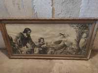 Obraz Święta rodzina Jezus Józef i Maryja zabytek w ramie drewnianej