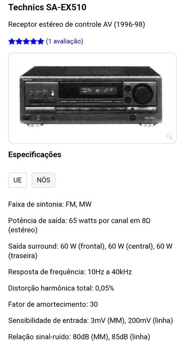 Amplificador Receiver Technics SA-EX510