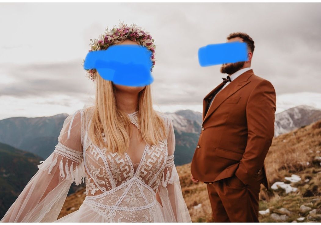 Suknia ślubna boho, zdejmowane rękawy S