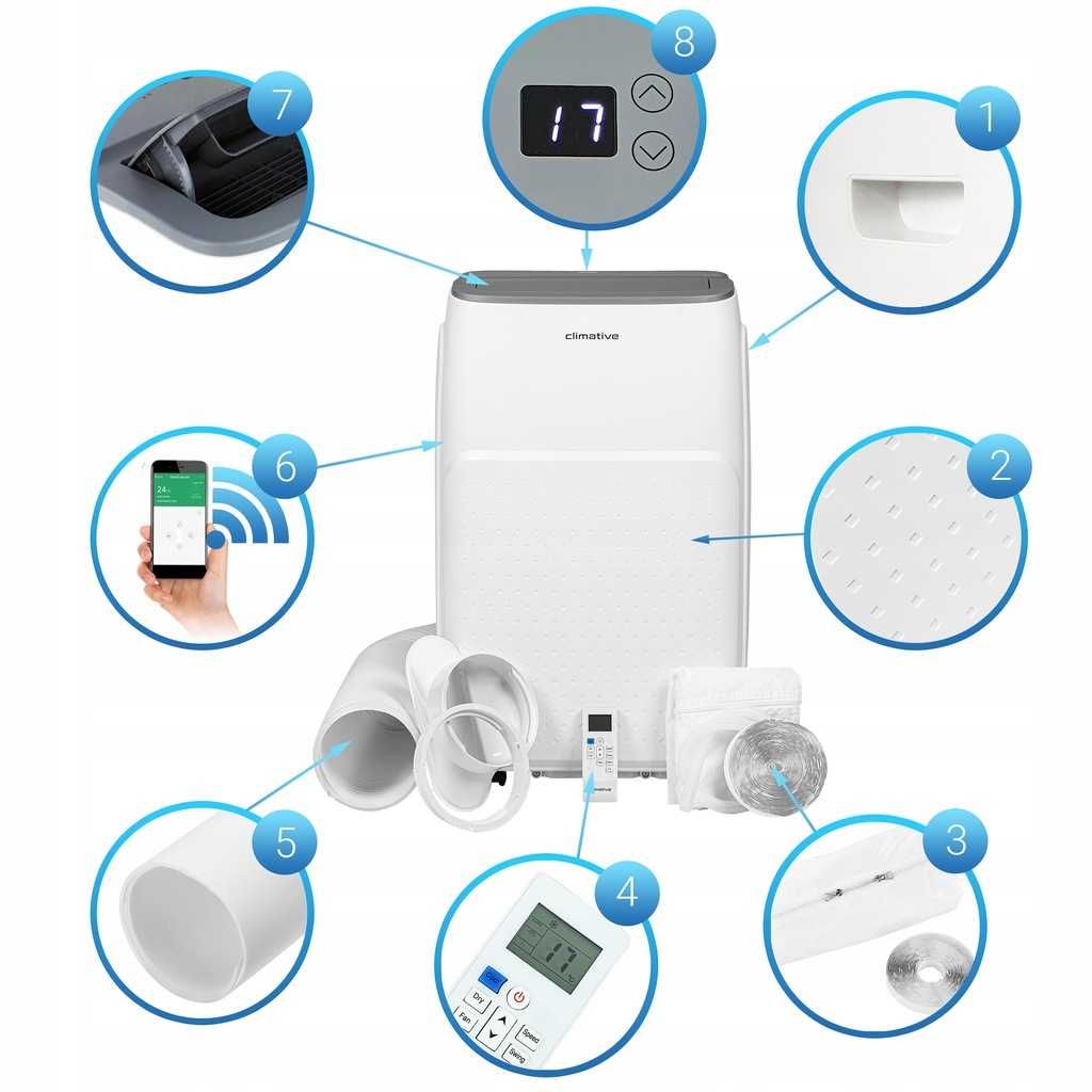 Klimatyzator przenośny CLIMATIVE JET WiFi 4,1kW 3w1 cichy osuszacz 32L