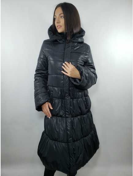 Зимний черный женский плащ пальто