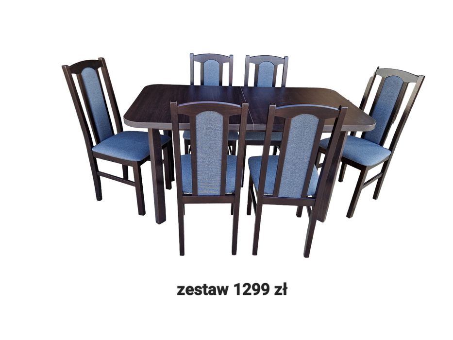 Nowe: Stół 80x140/180 + 6 krzeseł, OD RĘKI, wenge + grafit, dostawa PL