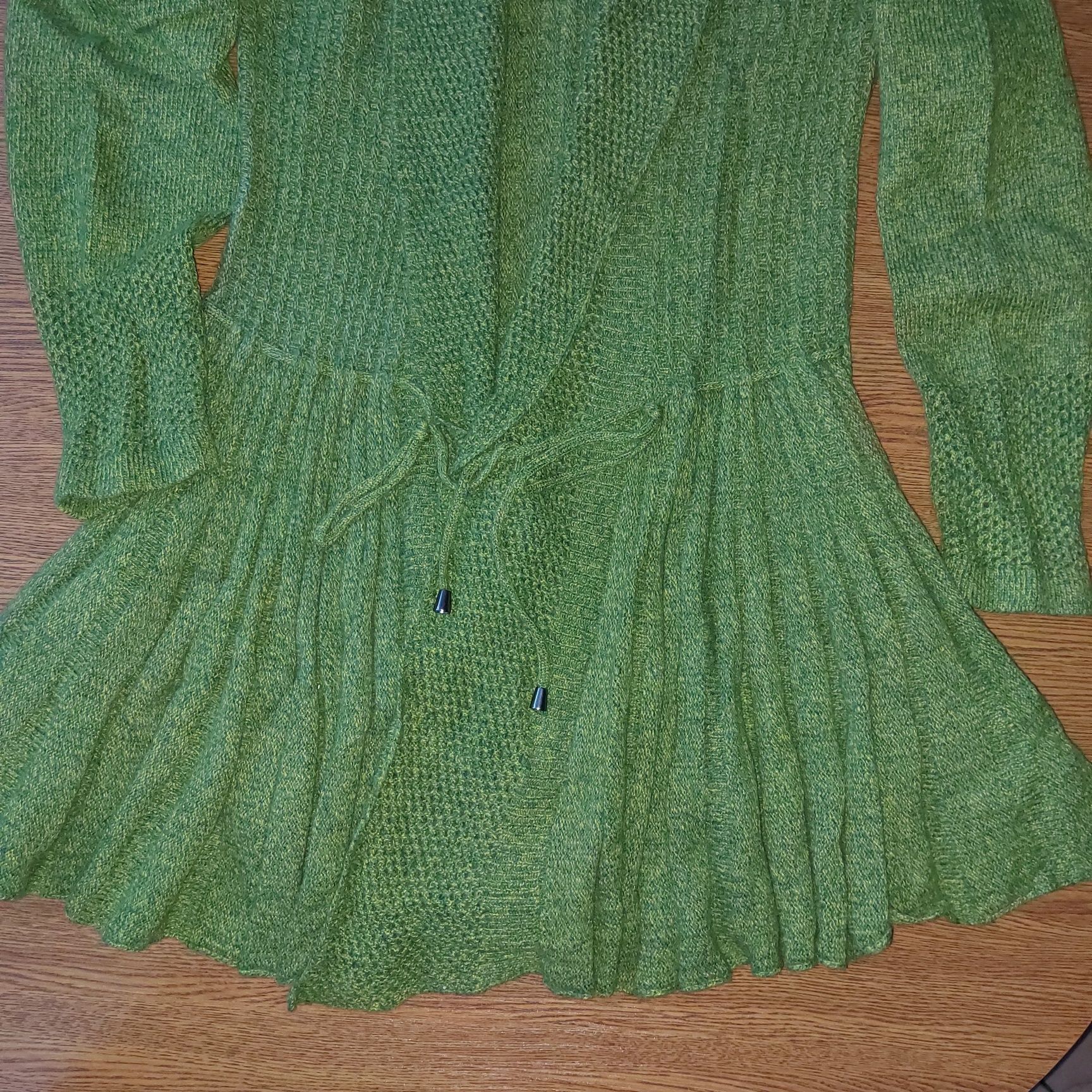 Mira Mia Zielony sweter wiązany kardigan One Size