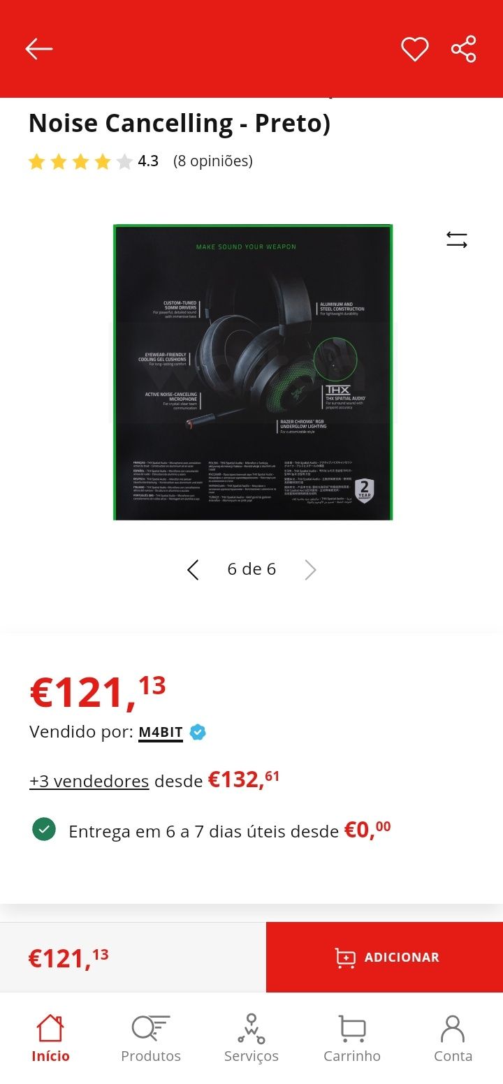 Auscultadores Gaming com Fio RAZER Kraken Ultimate (RGB ligth]