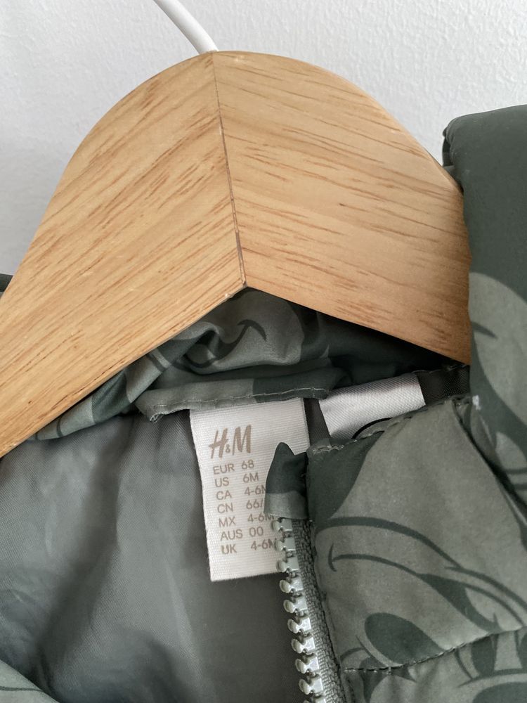Bezrękawnik h&m 68 myszka miki pikowany zielony uszy kaptur