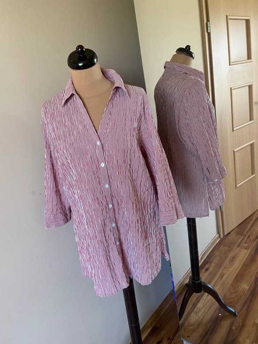 Ulla popken koszula marszczona paski czerwone tekstura xxxl 42 44