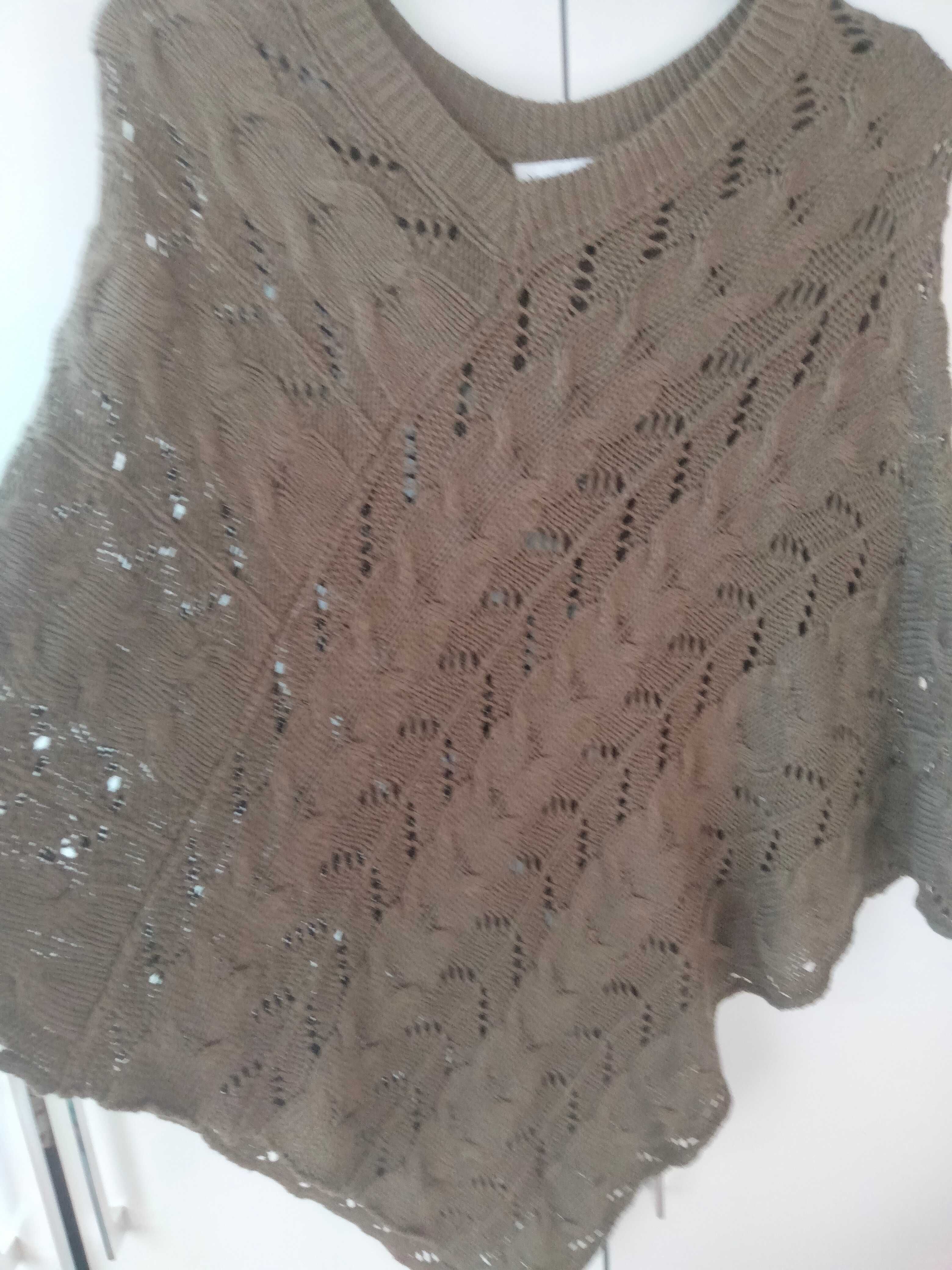 Poncho mango boho E capa de malha rendada