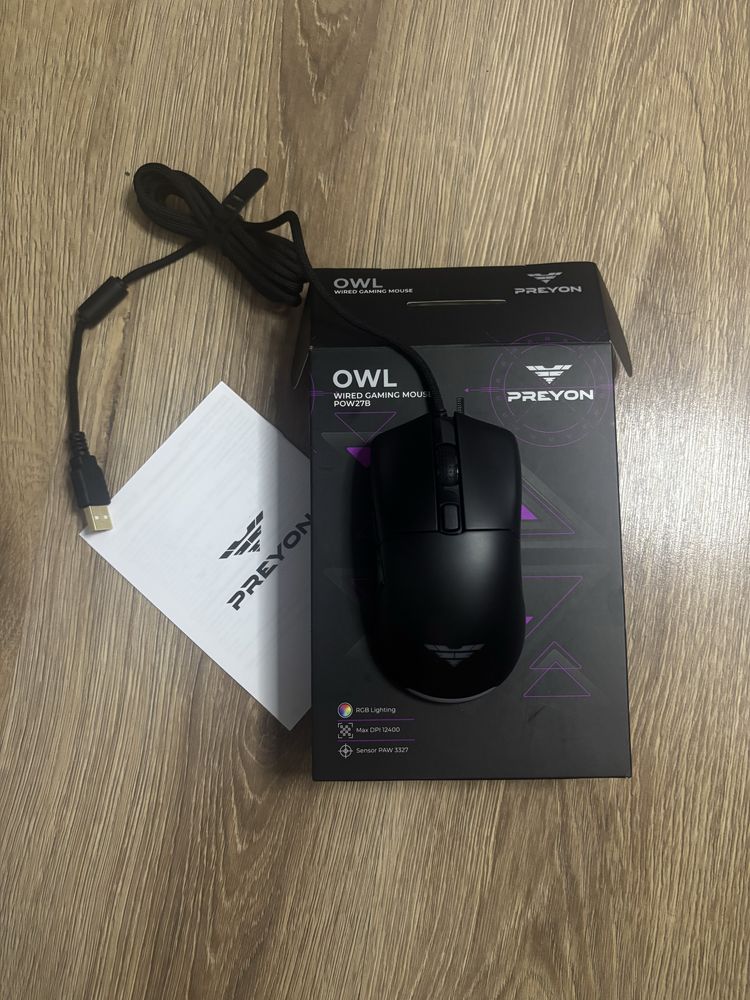 Myszka gamingowa Preyon Owl – nowa, RGB, OMRON