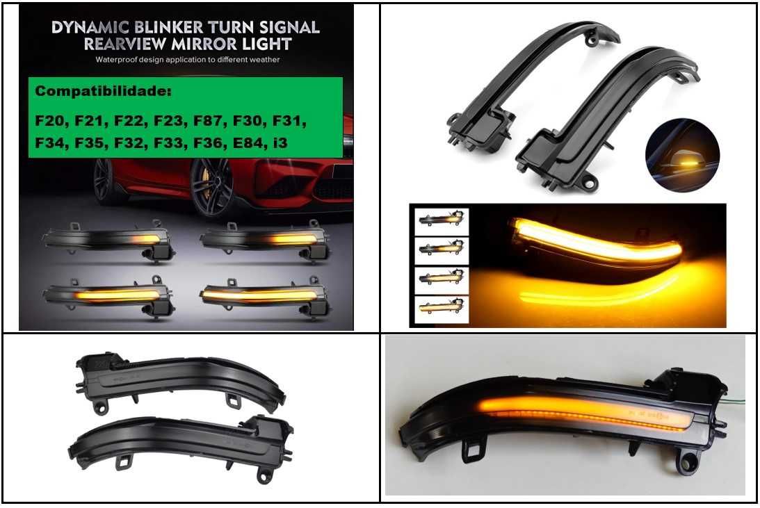 Piscas dinâmicos retrovisor BMW séries F ou E (1, 2, 3, 4, X1, i3)