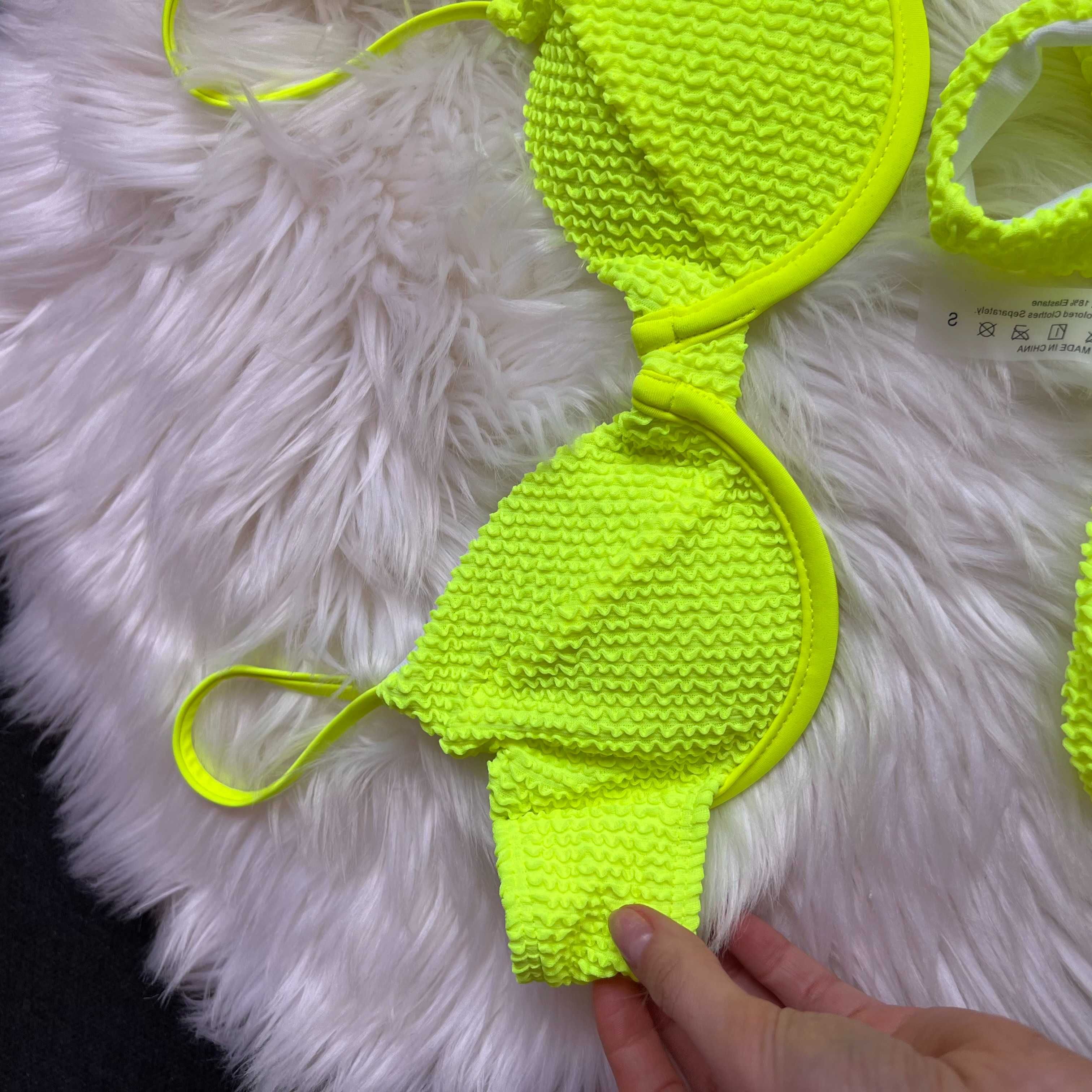 kostium kąpielowy bikini marszczone neonowe żółte neon na lato hit s
