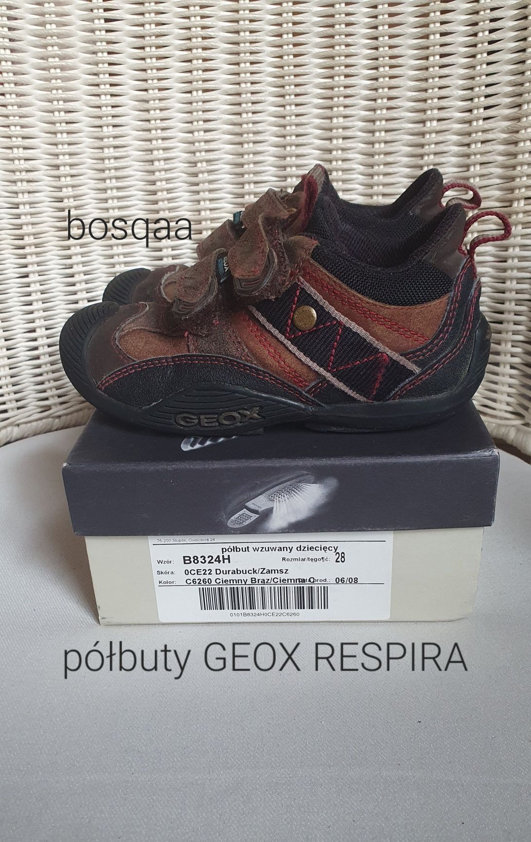 Brązowo czarne buty Geox 27- 28 sportowe adidasy na rzepy membrana