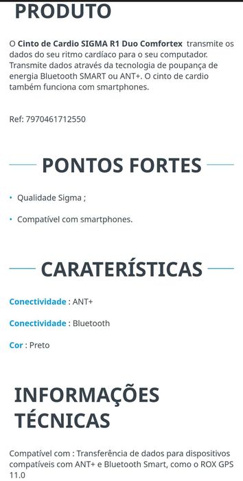 Cinto de cardio SIGMA R1 DUO COMFORTEX+