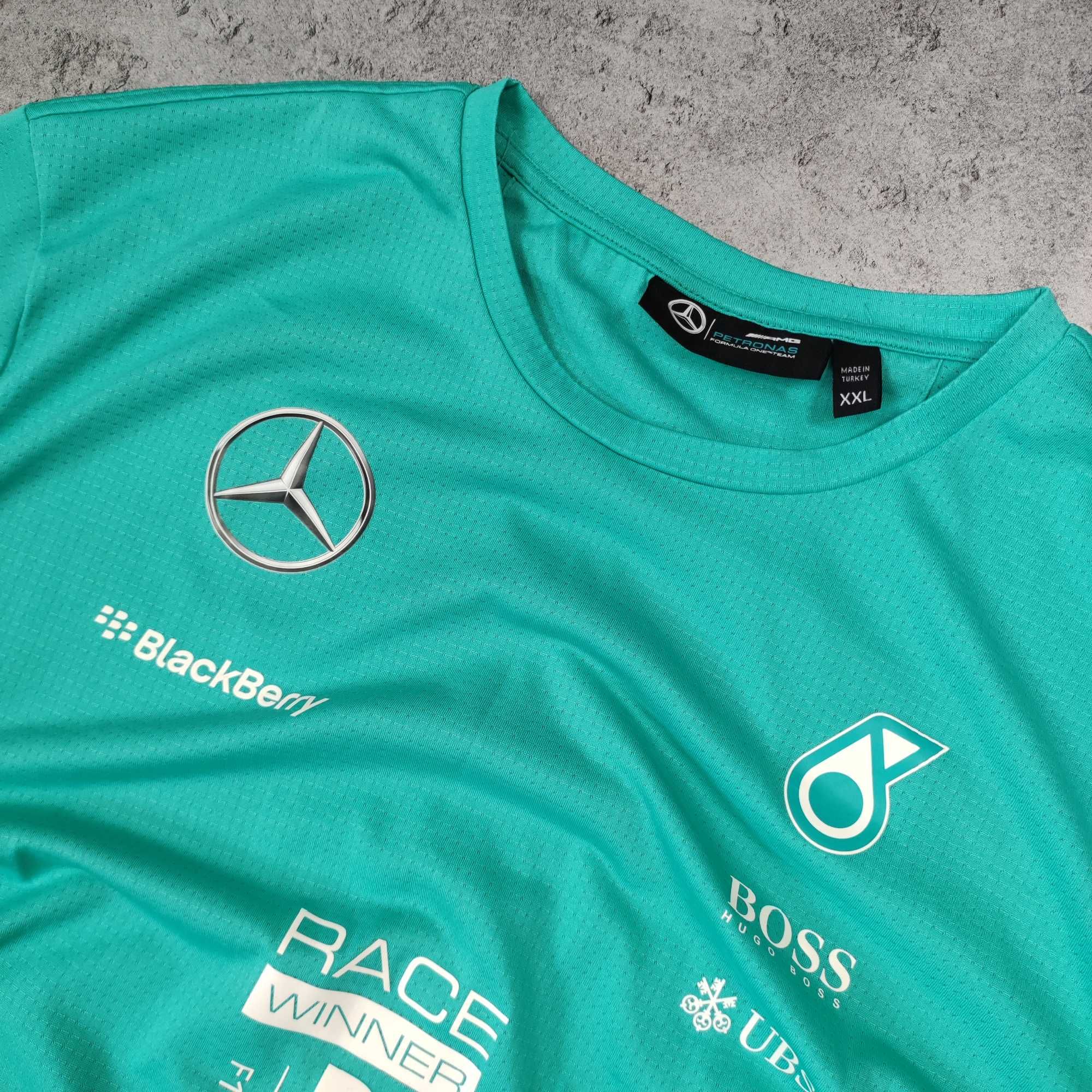 MĘSKA PREMIUM Koszulka Mercedes Benz AMG Petronas Boss Wyścig F1 Logo