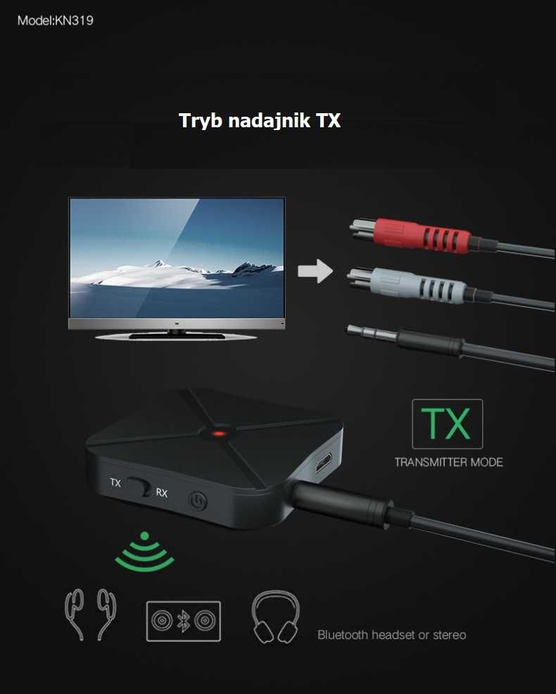 Bezprzewodowy odbiornik i nadajnik audio Bluetooth model KN319