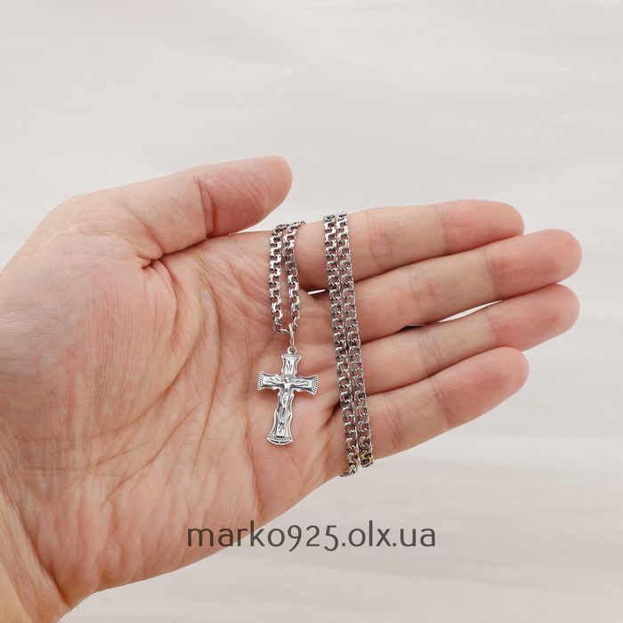 Срібна чоловіча цепочка ланцюжок Бісмарк з хрестиком кулоном 925 проба