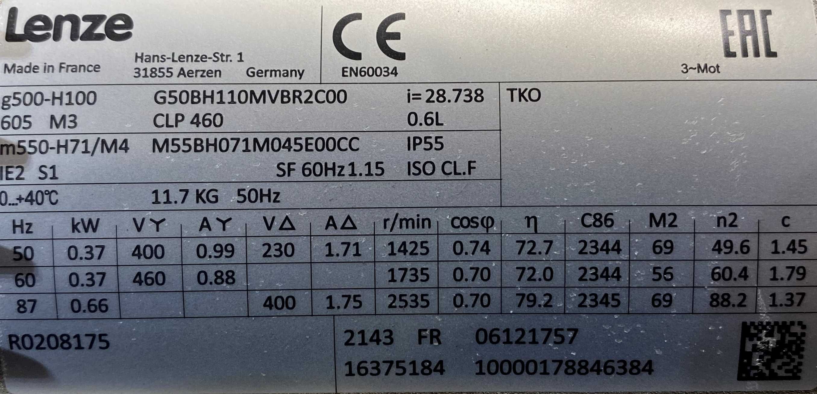 motoreduktor / przekładnia 0,37kW 49,6obr. 3fazowy Lenze