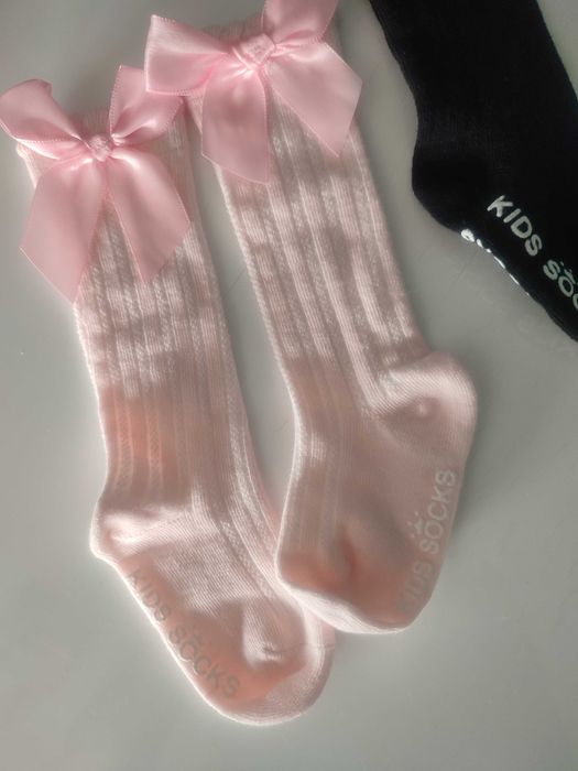 Skarpetki długie, zakolanówki, z kokardką