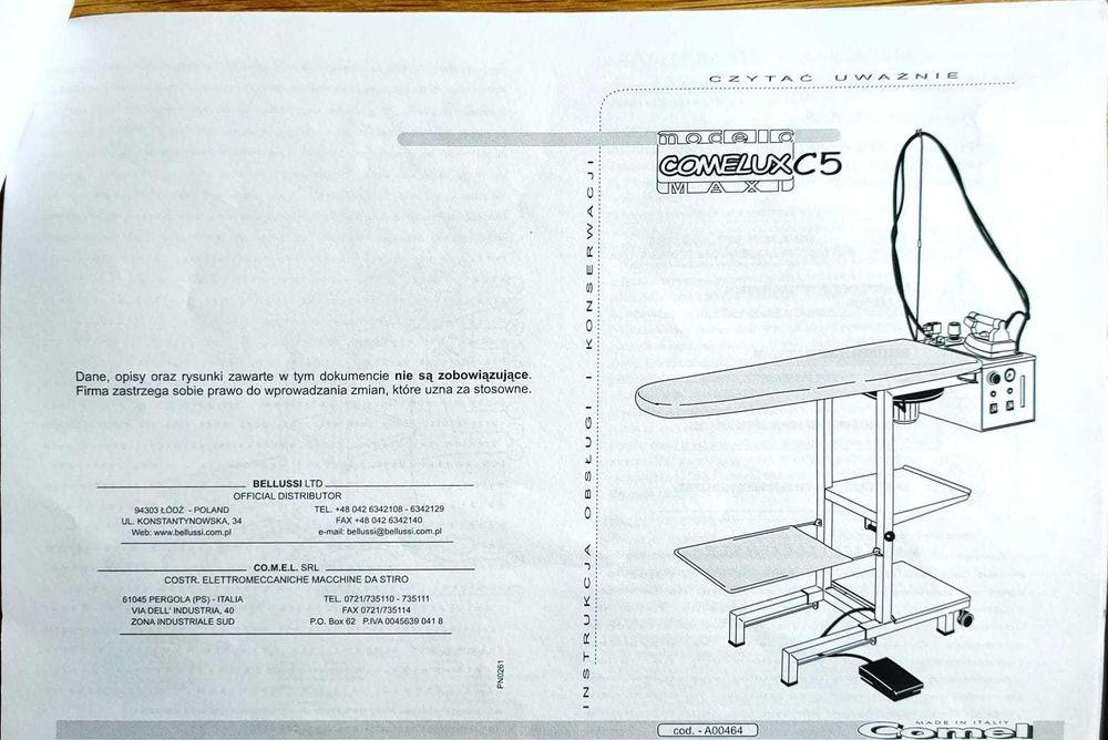 Stół prasowalniczy COMELUX MAXI C + Żelazko i stopa przeciwpołyskowa