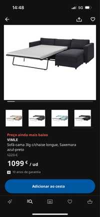 Sofá-cama 3lug chaise longue c/ arumacão - VIMLE IKEA