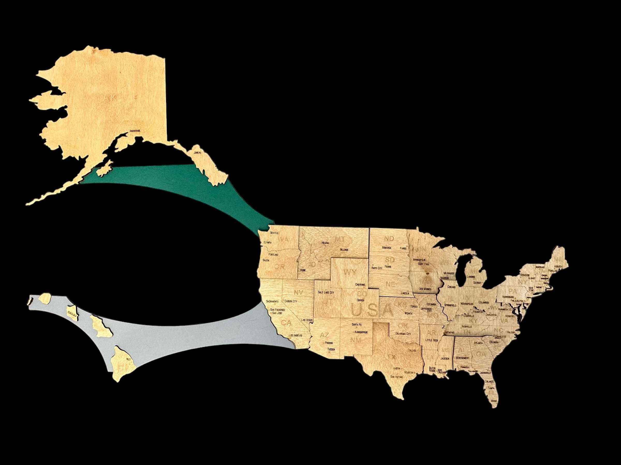 Mapa 3D drewniana USA -Czarny, 116cm Stany Zjednoczone, prezent U.S.A.