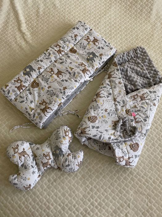 Zestaw niemowlęcy 6 sz: rożek, ochraniacz, poduszka-motylek, kocyki