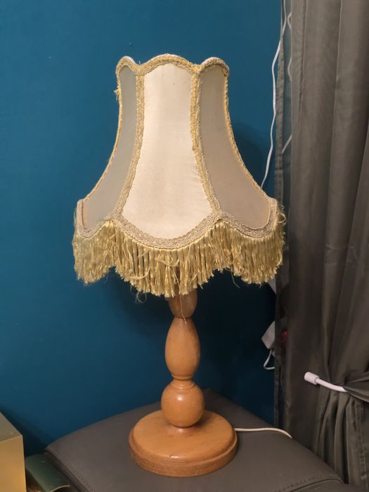 Lampa z abażurem stołowa PRL antyk drewno