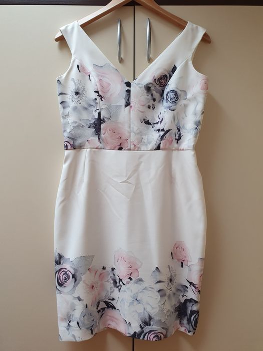 Sukienka na chrzciny komunię wesele kremowa 38 M kwiaty