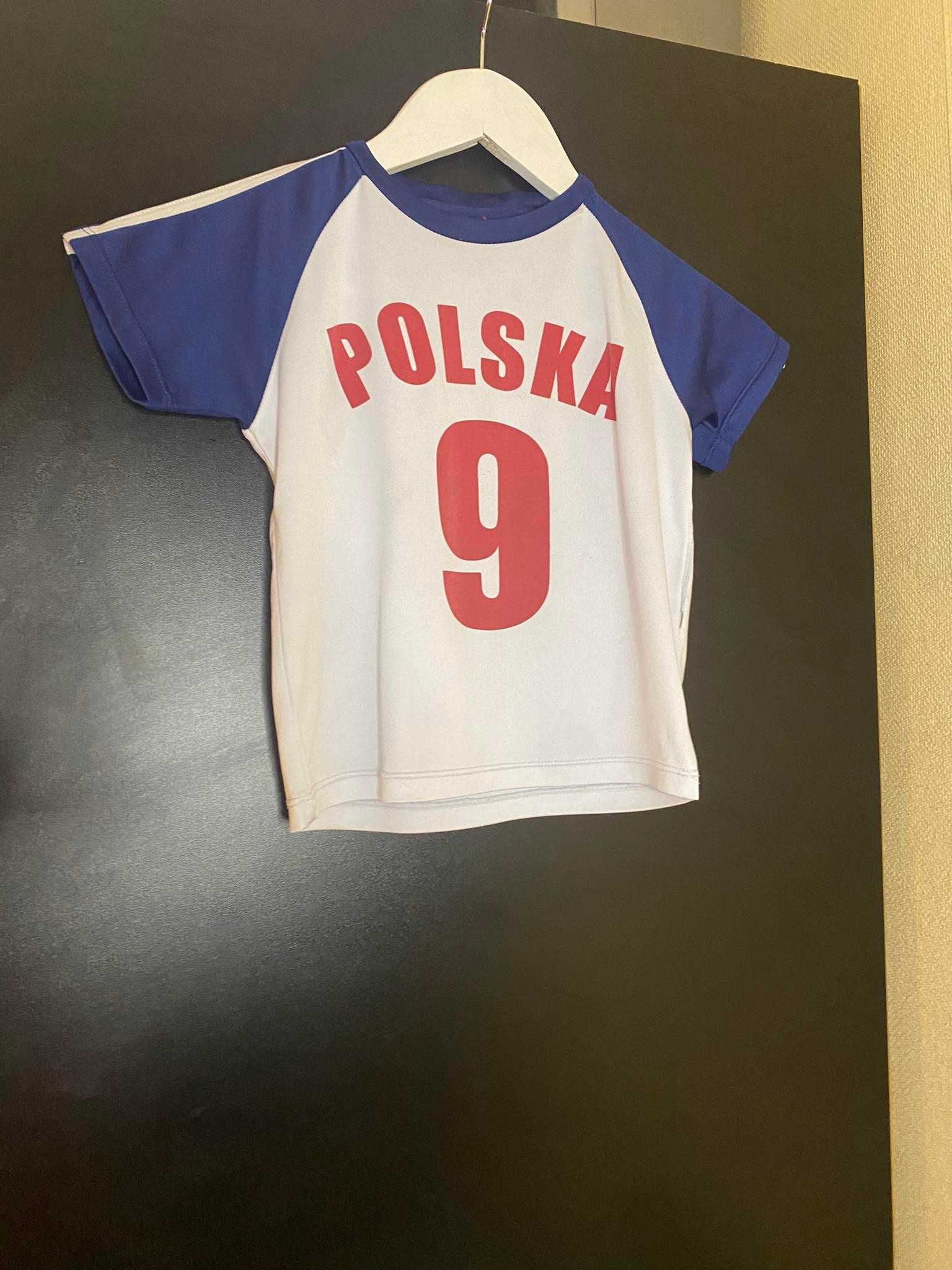 Biało granatowa kibica bluzka krótki rękaw tshirt dziecięcy Polska