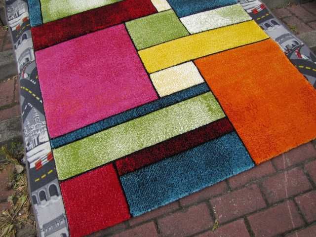 Dywan nowoczesny 120 x 170 cm kwadraty wzór kolorowy geometryczny