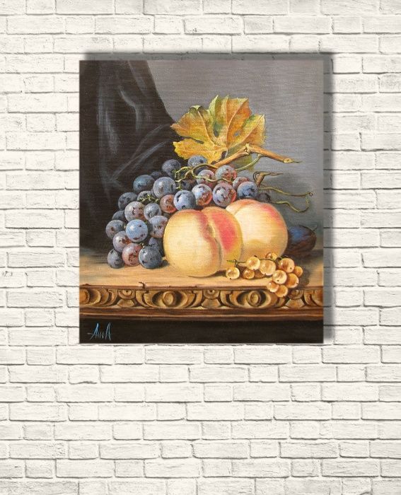 Картина маслом натюрморт с виноградом и персиками 35\30