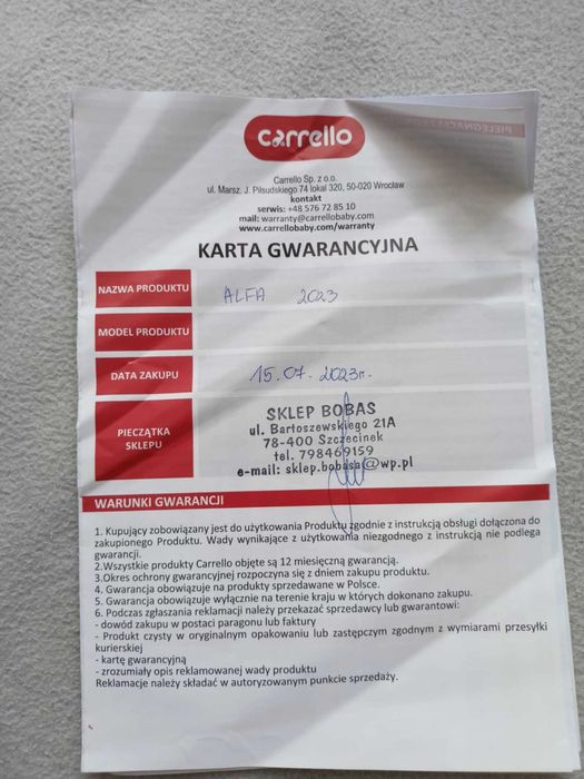 Sprzedam spacerówkę firmy carrello.