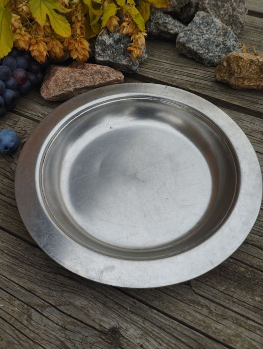 Металлическая, нержавеющая тарелка, миска СССР, мелкая, диаметр19 см