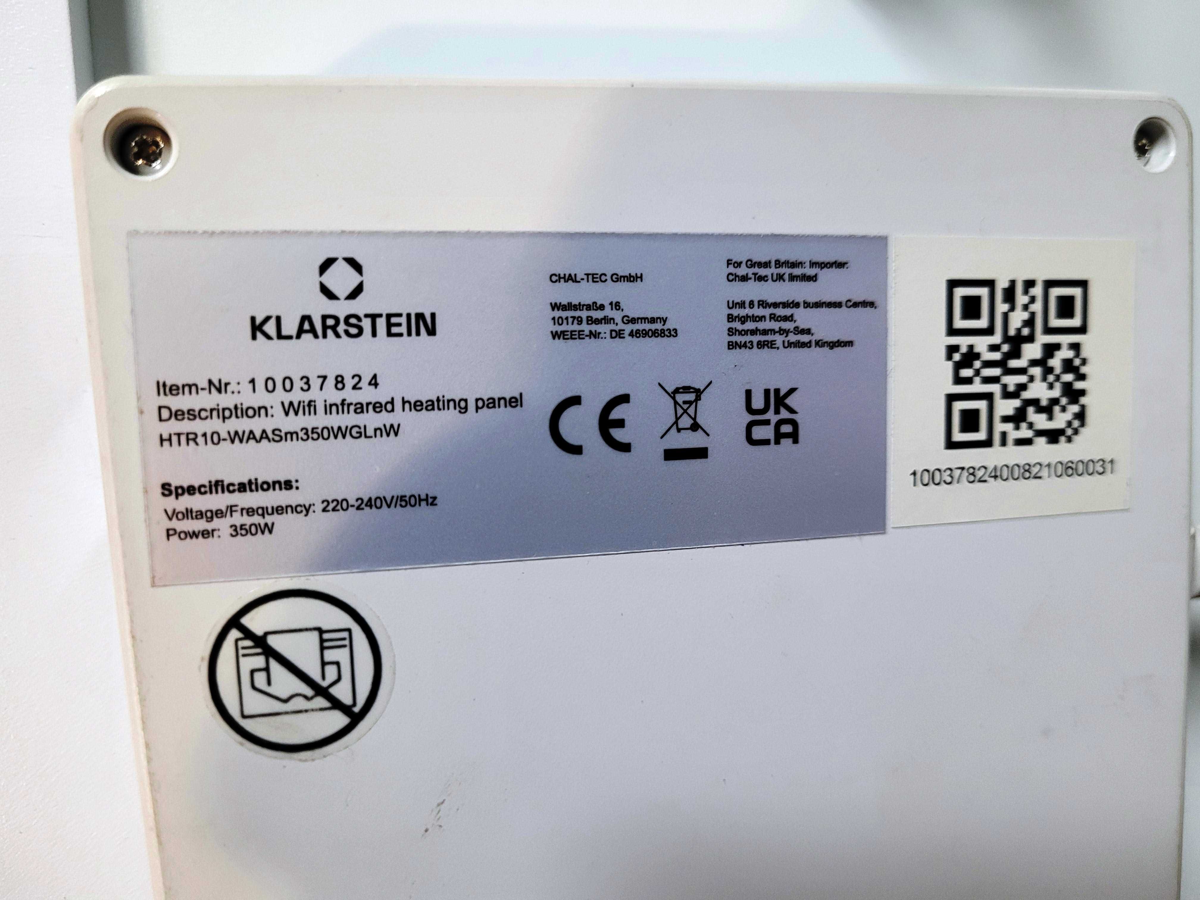 Grzejnik Promiennikowy Obraz Wonderwall WiFi Klarstein 350W MŁAWA