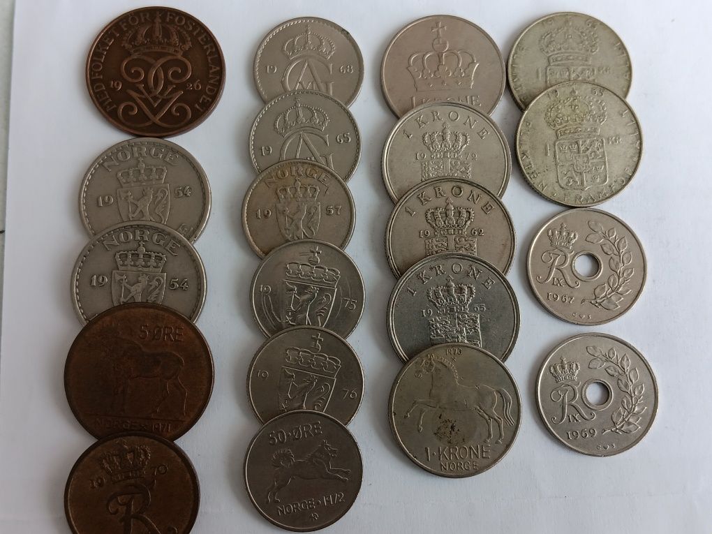 20 moedas da Dinamarca e Suécia